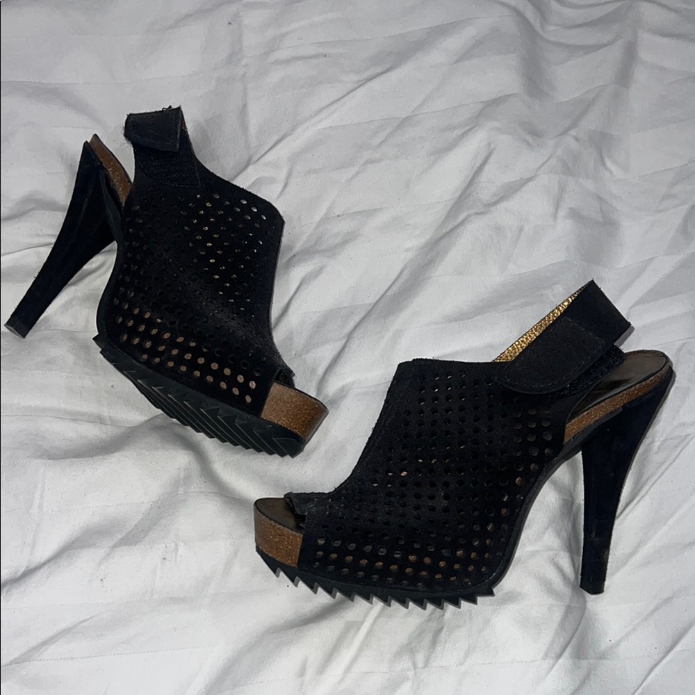 Pedro Garcia Black High Heel Peep-Toe Booties